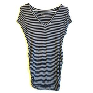 Women's Maternity T-Shirt Medium Short Sleeve Stiped V-Neck Black Gray Liz Lang